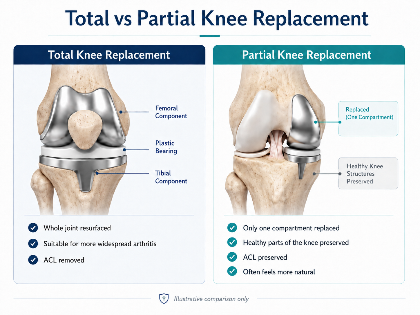 Comparison of partial knee replacement and total knee replacement